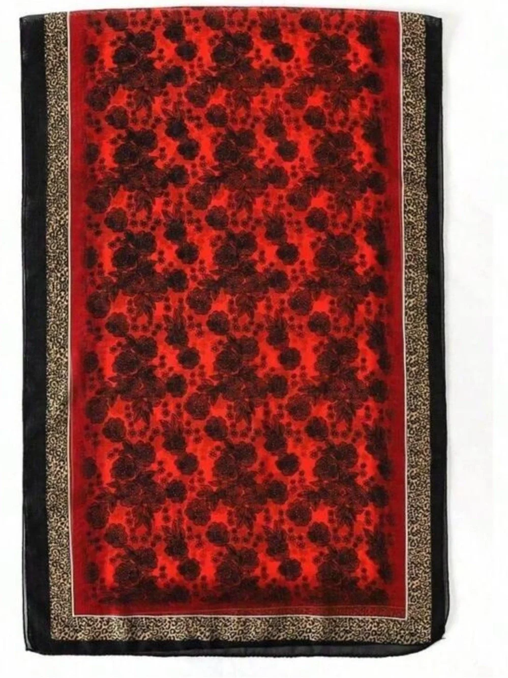 Elegant Red & Black Leopard Print Sheer Scarf